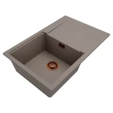 HD Onyx Tortora 78 egymedencés gránit mosogatótálca, vágódeszkával, tortora színben, szálcsiszolt réz leeresztő szifonnal