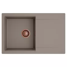 HD Onyx Tortora 78 egymedencés mosogatótálca, csepegtetőtálcával, tortora színben, szálcsiszolt réz leeresztő szifonnal