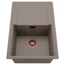 HD Onyx Tortora 78 egymedencés mosogatótálca, csepegtetőtálcával, tortora színben, szálcsiszolt réz leeresztő szifonnal