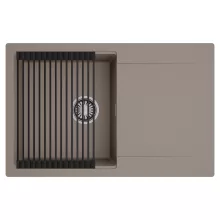 HD Onyx Tortora 78 egymedencés mosogatótálca szett, matt fekete csepegtetőráccsal, csepegtetőtálcával, tortora színben