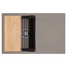 HD Onyx Tortora 78 egymedencés gránit mosogatótálca szett, csepegtetőtálcával, vágódeszkával, matt fekete csepegtetőráccsal, tortora színben