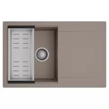 HD Onyx Tortora 78 egymedencés mosogatótálca szett, acél csepegtetőkosárral, csepegtetőtálcával, tortora színben