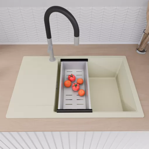 HD Onyx White 78-XL egymedencés mosogatótálca szett, matt fekete csepegtetőráccsal és krómozott kosárral, csepegtetőtálcával, tört fehér színben, szálcsiszolt króm leeresztő szifonnal