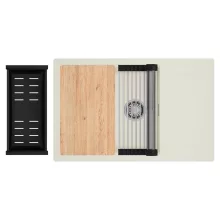 HD Onyx White 78-XL egymedencés mosogatótálca szett, vágódeszkával, acél csepegtetőráccsal és matt fekete kosárral, csepegtetőtálcával, tört fehér színben, szálcsiszolt króm leeresztő szifonnal