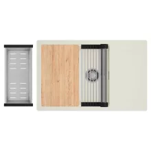 HD Onyx White 78-XL egymedencés mosogatótálca szett, vágódeszkával, acél csepegtetőráccsal és kosárral, csepegtetőtálcával, tört fehér színben, szálcsiszolt króm leeresztő szifonnal