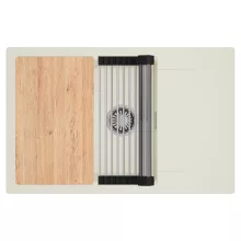 HD Onyx White 78-XL egymedencés mosogatótálca szett, vágódeszkával, acél csepegtetőráccsal, csepegtetőtálcával, tört fehér színben, szálcsiszolt króm leeresztő szifonnal