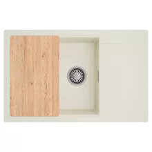 HD Onyx White 78-XL egymedencés mosogatótálca, vágódeszkával, csepegtetőtálcával, tört fehér színben, szálcsiszolt króm leeresztő szifonnal