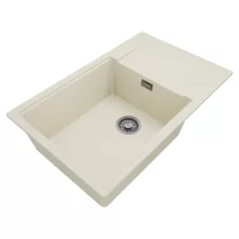 HD Onyx White 78-XL egymedencés mosogatótálca, vágódeszkával, csepegtetőtálcával, tört fehér színben, szálcsiszolt króm leeresztő szifonnal