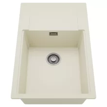 HD Onyx White 78-XL egymedencés mosogatótálca, csepegtetőtálcával, tört fehér színben, szálcsiszolt króm leeresztő szifonnal