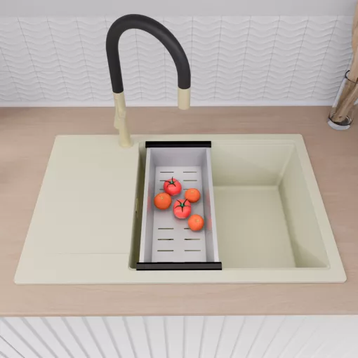 HD Onyx White 78-XL egymedencés mosogatótálca szett, acél csepegtetőráccsal és kosárral, csepegtetőtálcával, tört fehér színben, szálcsiszolt arany leeresztő szifonnal