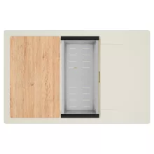 HD Onyx White 78-XL egymedencés mosogatótálca szett, vágódeszkával, acél csepegtetőkosárral, csepegtetőtálcával, tört fehér színben, szálcsiszolt arany leeresztő szifonnal