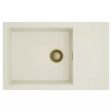 HD Onyx White 78-XL egymedencés mosogatótálca, csepegtetőtálcával, tört fehér színben, szálcsiszolt arany leeresztő szifonnal