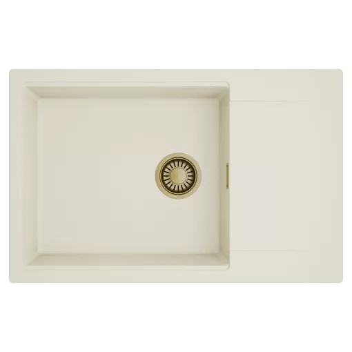 HD Onyx White 78-XL egymedencés mosogatótálca, csepegtetőtálcával, tört fehér színben, szálcsiszolt arany leeresztő szifonnal