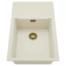 HD Onyx White 78-XL egymedencés mosogatótálca, csepegtetőtálcával, tört fehér színben, szálcsiszolt arany leeresztő szifonnal