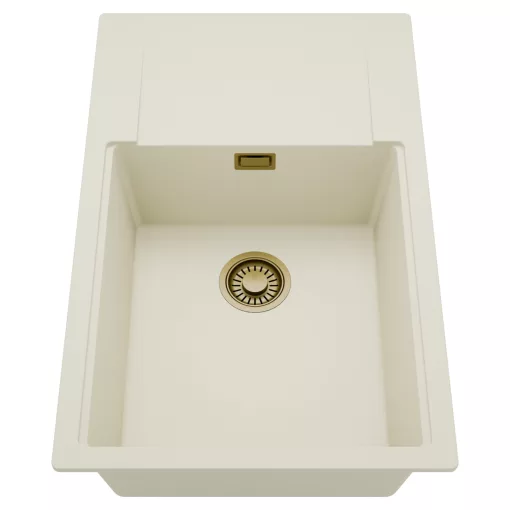 HD Onyx White 78-XL egymedencés mosogatótálca, csepegtetőtálcával, tört fehér színben, szálcsiszolt arany leeresztő szifonnal