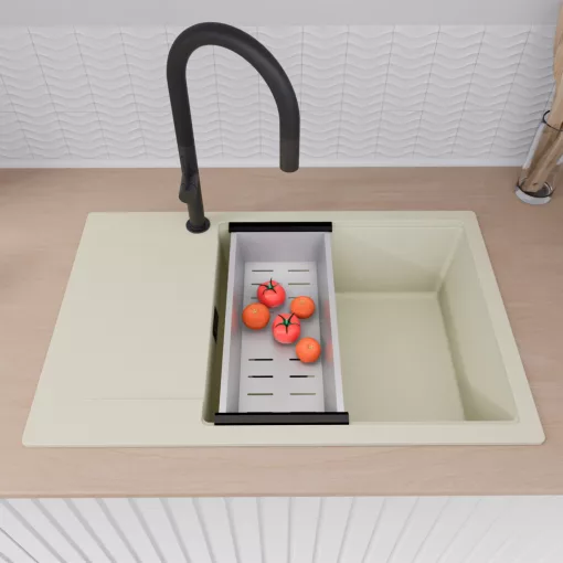 HD Onyx White 78-XL egymedencés mosogatótálca szett, matt fekete csepegtetőráccsal és krómozott kosárral, csepegtetőtálcával, tört fehér színben, matt fekete leeresztő szifonnal