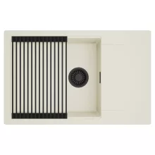 HD Onyx White 78-XL egymedencés mosogatótálca szett, matt fekete csepegtetőráccsal, csepegtetőtálcával, tört fehér színben, matt fekete leeresztő szifonnal