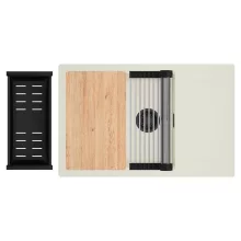 HD Onyx White 78-XL egymedencés mosogatótálca szett, vágódeszkával, acél csepegtetőráccsal és matt fekete kosárral, csepegtetőtálcával, tört fehér színben, matt fekete leeresztő szifonnal