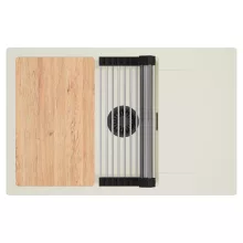 HD Onyx White 78-XL egymedencés mosogatótálca szett, vágódeszkával, acél csepegtetőráccsal, csepegtetőtálcával, tört fehér színben, matt fekete leeresztő szifonnal