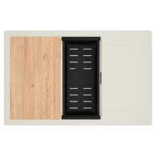 HD Onyx White 78-XL egymedencés mosogatótálca szett, vágódeszkával, matt fekete csepegtetőkosárral, csepegtetőtálcával, tört fehér színben, matt fekete leeresztő szifonnal