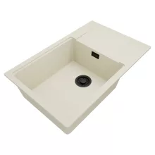 HD Onyx White 78-XL egymedencés mosogatótálca, vágódeszkával, csepegtetőtálcával, tört fehér színben, matt fekete leeresztő szifonnal