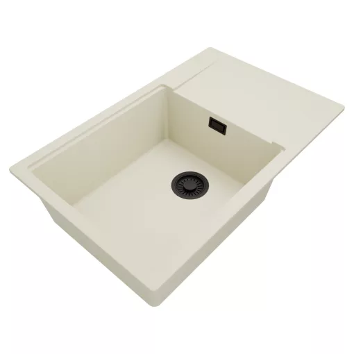 HD Onyx White 78-XL egymedencés mosogatótálca, vágódeszkával, csepegtetőtálcával, tört fehér színben, matt fekete leeresztő szifonnal