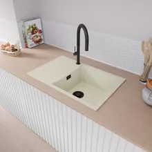 HD Onyx White 78-XL egymedencés mosogatótálca, vágódeszkával, csepegtetőtálcával, tört fehér színben, matt fekete leeresztő szifonnal