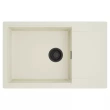 HD Onyx White 78-XL egymedencés mosogatótálca, csepegtetőtálcával, tört fehér színben, matt fekete leeresztő szifonnal