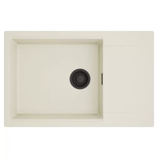 HD Onyx White 78-XL egymedencés mosogatótálca, csepegtetőtálcával, tört fehér színben, matt fekete leeresztő szifonnal