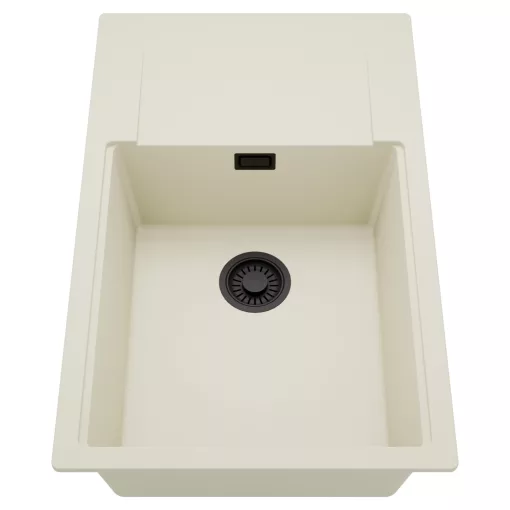 HD Onyx White 78-XL egymedencés mosogatótálca, csepegtetőtálcával, tört fehér színben, matt fekete leeresztő szifonnal