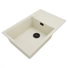 HD Onyx White 78-XL egymedencés mosogatótálca, csepegtetőtálcával, tört fehér színben, matt fekete leeresztő szifonnal