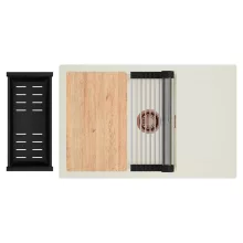 HD Onyx White 78-XL egymedencés mosogatótálca szett, vágódeszkával, acél csepegtetőráccsal és matt fekete kosárral, csepegtetőtálcával, tört fehér színben, szálcsiszolt réz leeresztő szifonnal