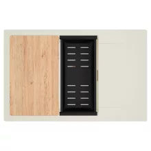 HD Onyx White 78-XL egymedencés mosogatótálca szett, vágódeszkával, matt fekete csepegtetőkosárral, csepegtetőtálcával, tört fehér színben, szálcsiszolt réz leeresztő szifonnal