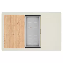 HD Onyx White 78-XL egymedencés mosogatótálca szett, vágódeszkával, acél csepegtetőkosárral, csepegtetőtálcával, tört fehér színben, szálcsiszolt réz leeresztő szifonnal