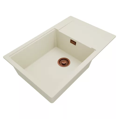 HD Onyx White 78-XL egymedencés mosogatótálca, vágódeszkával, csepegtetőtálcával, tört fehér színben, szálcsiszolt réz leeresztő szifonnal