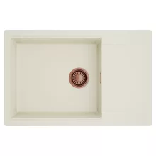 HD Onyx White 78-XL egymedencés mosogatótálca, csepegtetőtálcával, tört fehér színben, szálcsiszolt réz leeresztő szifonnal