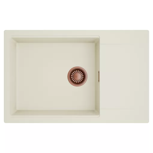 HD Onyx White 78-XL egymedencés mosogatótálca, csepegtetőtálcával, tört fehér színben, szálcsiszolt réz leeresztő szifonnal