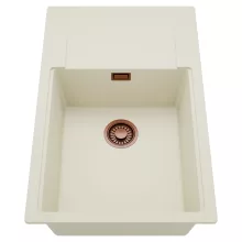 HD Onyx White 78-XL egymedencés mosogatótálca, csepegtetőtálcával, tört fehér színben, szálcsiszolt réz leeresztő szifonnal