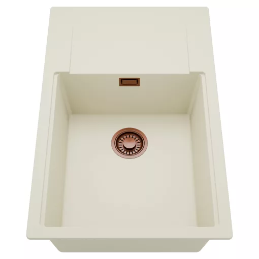 HD Onyx White 78-XL egymedencés mosogatótálca, csepegtetőtálcával, tört fehér színben, szálcsiszolt réz leeresztő szifonnal