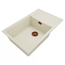 HD Onyx White 78-XL egymedencés mosogatótálca, csepegtetőtálcával, tört fehér színben, szálcsiszolt réz leeresztő szifonnal