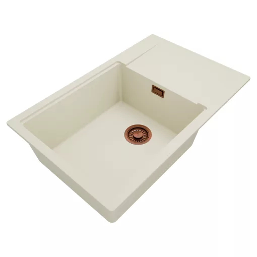 HD Onyx White 78-XL egymedencés mosogatótálca, csepegtetőtálcával, tört fehér színben, szálcsiszolt réz leeresztő szifonnal