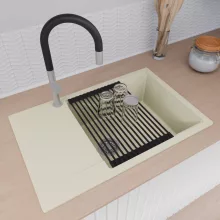 HD Onyx White 78-XL egymedencés mosogatótálca szett, matt fekete csepegtetőráccsal és kosárral, csepegtetőtálcával, tört fehér színben