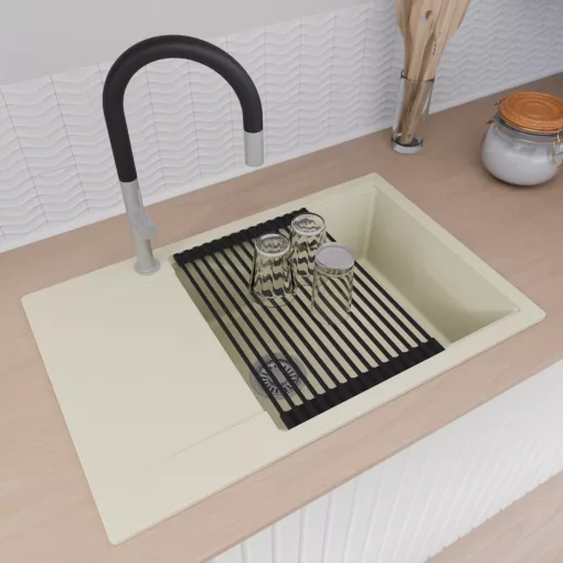 HD Onyx White 78-XL egymedencés mosogatótálca szett, matt fekete csepegtetőráccsal és kosárral, csepegtetőtálcával, tört fehér színben