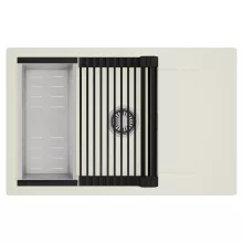 HD Onyx White 78-XL egymedencés mosogatótálca szett, matt fekete csepegtetőráccsal és krómozott kosárral, csepegtetőtálcával, tört fehér színben