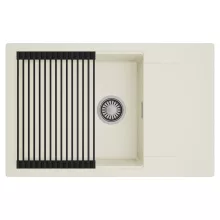 HD Onyx White 78-XL egymedencés mosogatótálca szett, matt fekete csepegtetőráccsal, csepegtetőtálcával, tört fehér színben