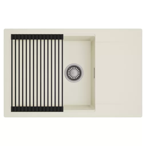 HD Onyx White 78-XL egymedencés mosogatótálca szett, matt fekete csepegtetőráccsal, csepegtetőtálcával, tört fehér színben