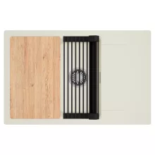 HD Onyx White 78-XL egymedencés mosogatótálca szett, vágódeszkával, matt fekete csepegtetőráccsal, csepegtetőtálcával, tört fehér színben