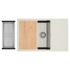   HD Onyx White 78-XL egymedencés mosogatótálca szett, vágódeszkával, acél csepegtetőráccsal és kosárral, csepegtetőtálcával, tört fehér színben