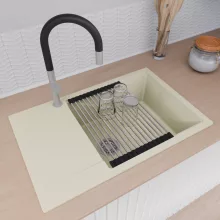 HD Onyx White 78-XL egymedencés mosogatótálca szett, vágódeszkával, acél csepegtetőráccsal és kosárral, csepegtetőtálcával, tört fehér színben