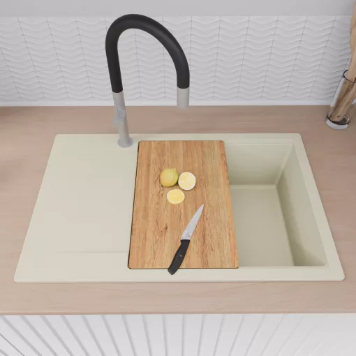 HD Onyx White 78-XL egymedencés mosogatótálca szett, vágódeszkával, acél csepegtetőráccsal, csepegtetőtálcával, tört fehér színben